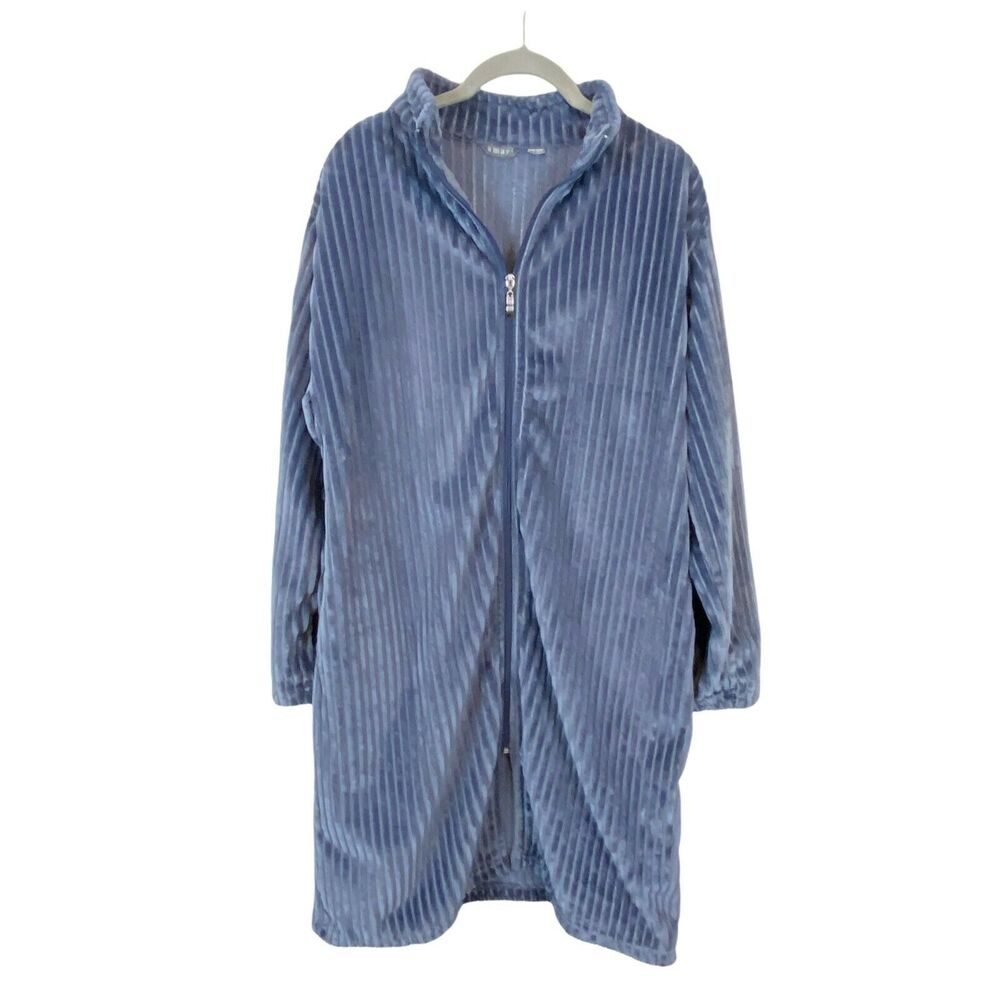 Amari Robe House Coat Womens Blue Zip Front Soft Knee Length Lounging One Size